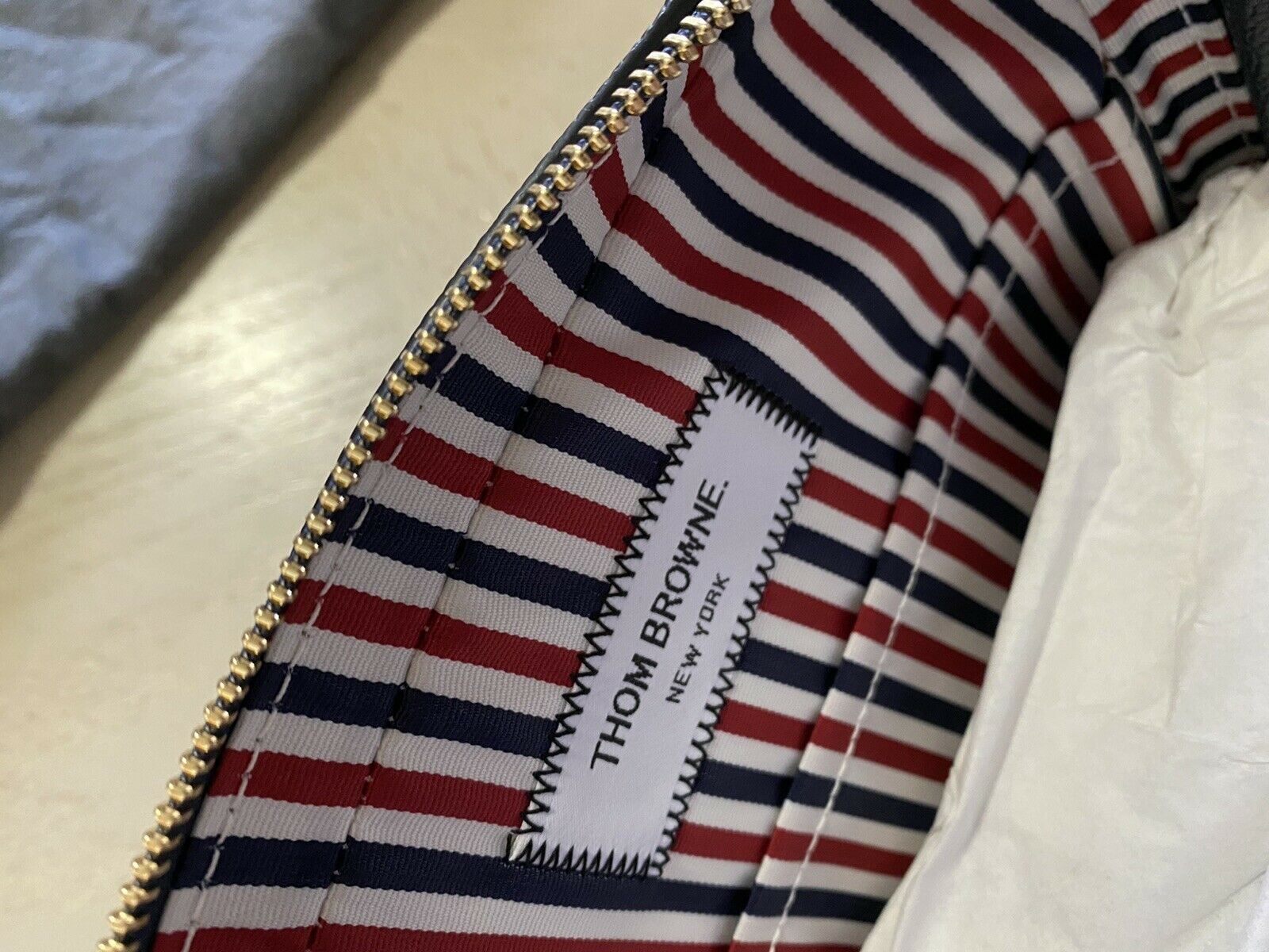 New $990 Thom Browne Men Stripe Detail Leather Toiletry Kit bag Italy ...