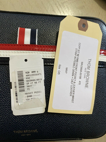New $990 Thom Browne Men Stripe Detail Leather Toiletry Kit bag Italy