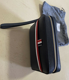 New $990 Thom Browne Men Stripe Detail Leather Toiletry Kit bag Italy
