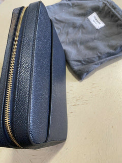 New $990 Thom Browne Men Stripe Detail Leather Toiletry Kit bag Italy