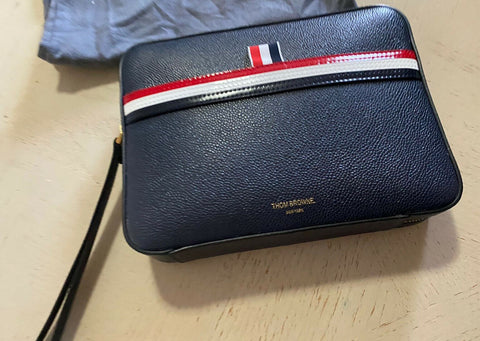 New $990 Thom Browne Men Stripe Detail Leather Toiletry Kit bag Italy