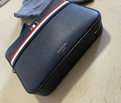 New $990 Thom Browne Men Stripe Detail Leather Toiletry Kit bag Italy