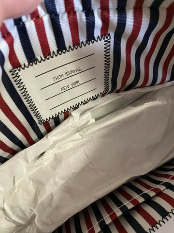 New $990 Thom Browne Men Stripe Detail Leather Toiletry Kit bag Italy