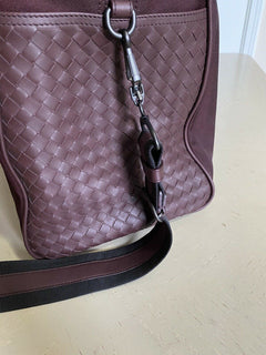 New $2750 Bottega Veneta Men Leather/Canvas Travel Bag Burgundy Italy