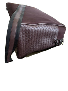 New $2750 Bottega Veneta Men Leather/Canvas Travel Bag Burgundy Italy