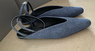 NIB $ 650 Balmain Damen Anjle-Strap Denim Flats Schuhe Blau 9 US ( 39 Eu ) Italien
