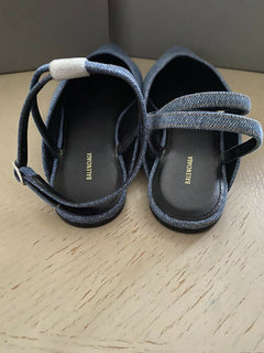 NIB $ 650 Balmain Damen Anjle-Strap Denim Flats Schuhe Blau 9 US ( 39 Eu ) Italien