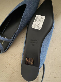 NIB $ 650 Balmain Damen Anjle-Strap Denim Flats Schuhe Blau 9 US ( 39 Eu ) Italien