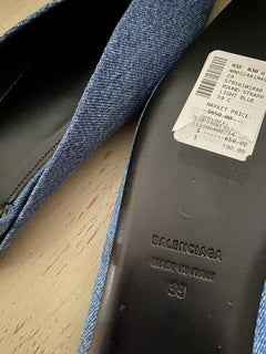 NIB $ 650 Balmain Damen Anjle-Strap Denim Flats Schuhe Blau 9 US ( 39 Eu ) Italien