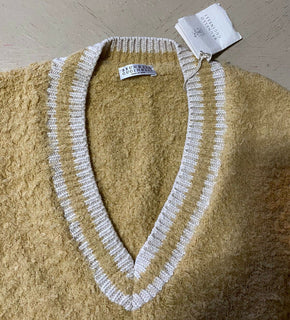 Neu $2142 Brunello Cucinelli Damen Pullover aus strukturierter Baumwollmischung Braun L Italien