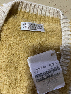 Neu $2142 Brunello Cucinelli Damen Pullover aus strukturierter Baumwollmischung Braun L Italien