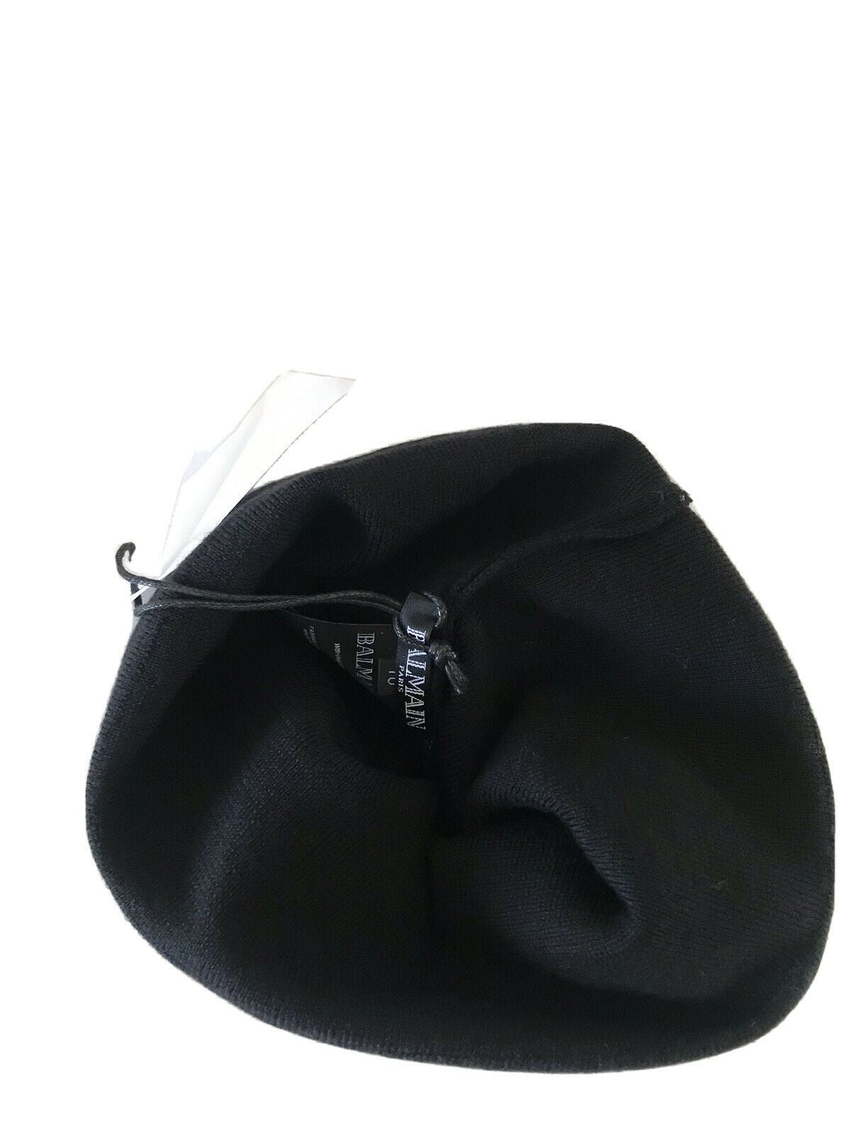 NWT $520 Balmain Logo Beanie Hat Black/White One Size