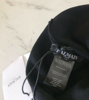 Neu mit Etikett: 520 $ Balmain Logo Beanie Mütze Schwarz/Weiß Einheitsgröße