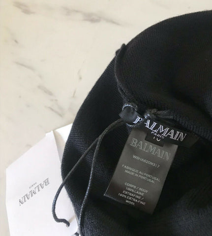 NWT $520 Balmain Logo Beanie Hat Black/White One Size