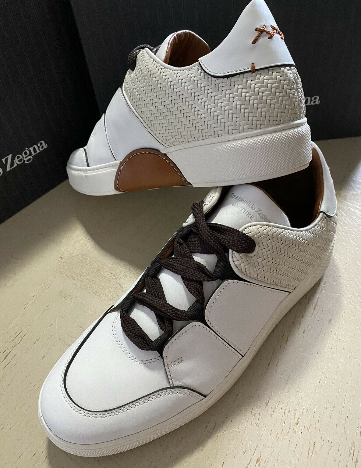 New $995 Ermenegildo Zegna Couture Leather Sneakers Shoes White 11 US Italy