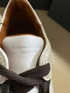 Neue 995 $ Ermenegildo Zegna Couture Leder-Sneakers Schuhe Weiß 11 US Italien