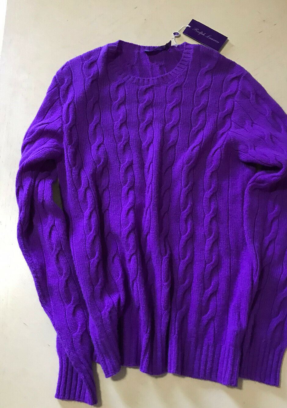NWT  $995 Ralph Lauren Purple Label Men Cashmere Crewneck Sweater Bright Blue S