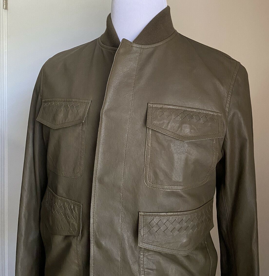 New $4700 Bottega Veneta Mens Leather Jacket Coat Green 38 US ( 48 Eu ) Italy