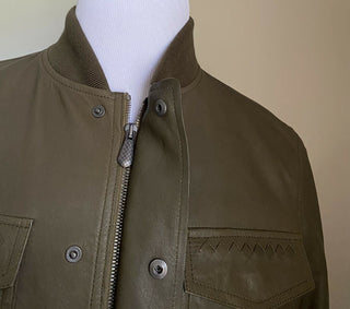 New $4700 Bottega Veneta Mens Leather Jacket Coat Green 38 US ( 48 Eu ) Italy