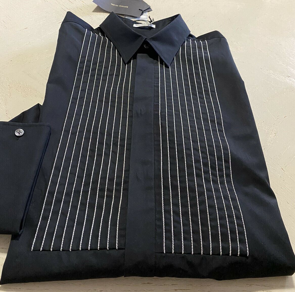 NWT $1300 Bottega Veneta Mens Dress Shirt Blak 44/17.5 Italy