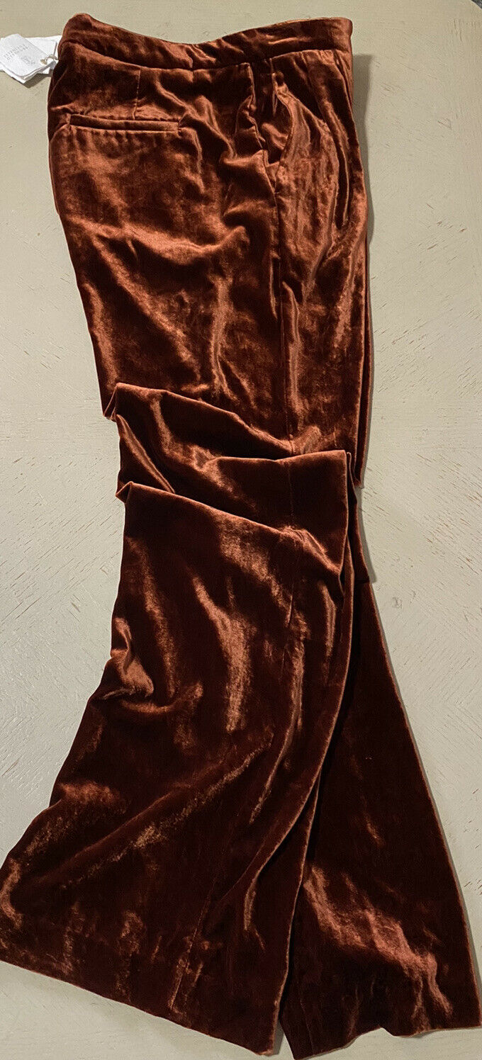New $1995 Brunello Cucinelli Women Velvet Full-Length Pants Brown 10 US/46 It