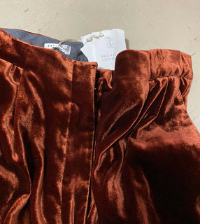 New $1995 Brunello Cucinelli Women Velvet Full-Length Pants Brown 10 US/46 It