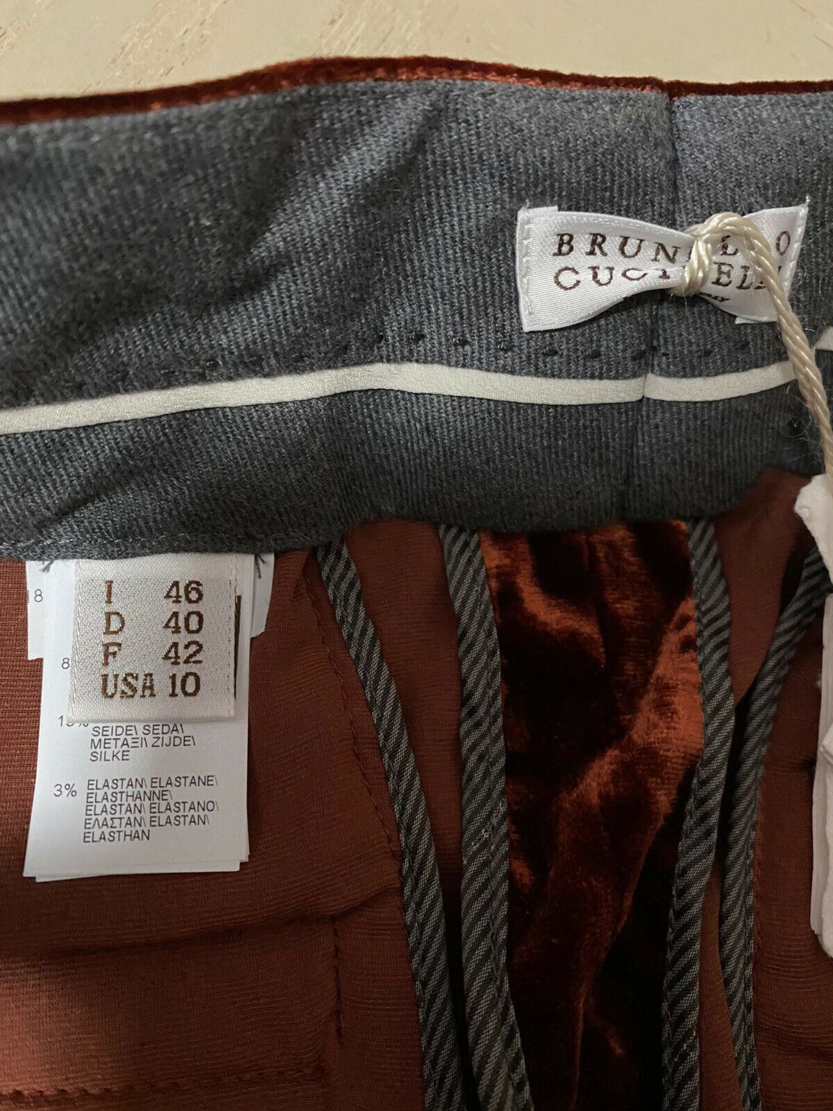 New $1995 Brunello Cucinelli Women Velvet Full-Length Pants Brown 10 US/46 It