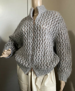 Neu $2145 Brunello Cucinelli Damen Kaschmir-Mohair-Cardigan-Pullover Grau XL