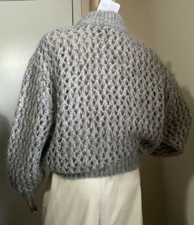 Neu $2145 Brunello Cucinelli Damen Kaschmir-Mohair-Cardigan-Pullover Grau XL