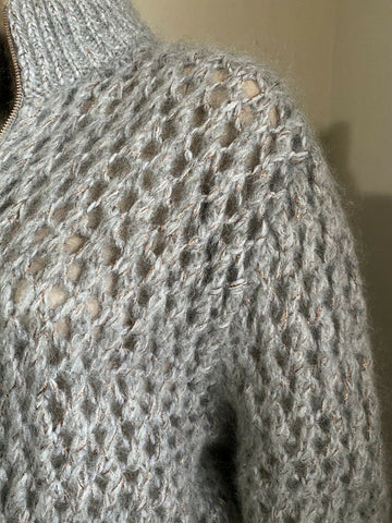 New $2145 Brunello Cucinelli Women Cashmere Mohair Cardigan Sweater Gray XL