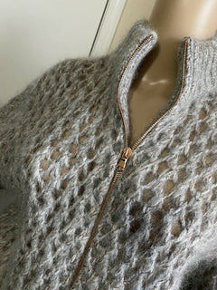 Neu $2145 Brunello Cucinelli Damen Kaschmir-Mohair-Cardigan-Pullover Grau XL