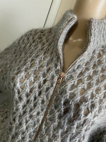 New $2145 Brunello Cucinelli Women Cashmere Mohair Cardigan Sweater Gray XL