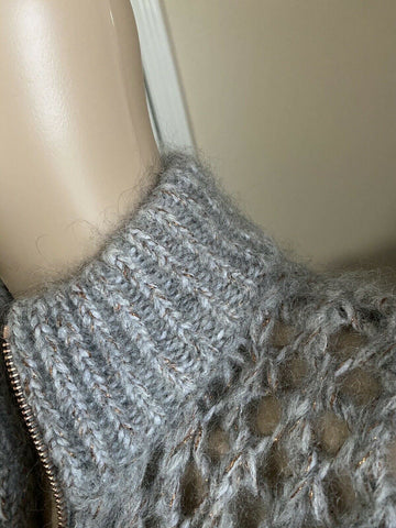 New $2145 Brunello Cucinelli Women Cashmere Mohair Cardigan Sweater Gray XL