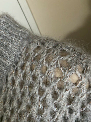 New $2145 Brunello Cucinelli Women Cashmere Mohair Cardigan Sweater Gray XL