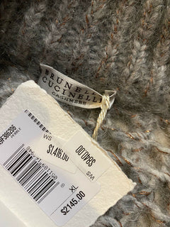 Neu $2145 Brunello Cucinelli Damen Kaschmir-Mohair-Cardigan-Pullover Grau XL