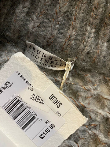 New $2145 Brunello Cucinelli Women Cashmere Mohair Cardigan Sweater Gray XL