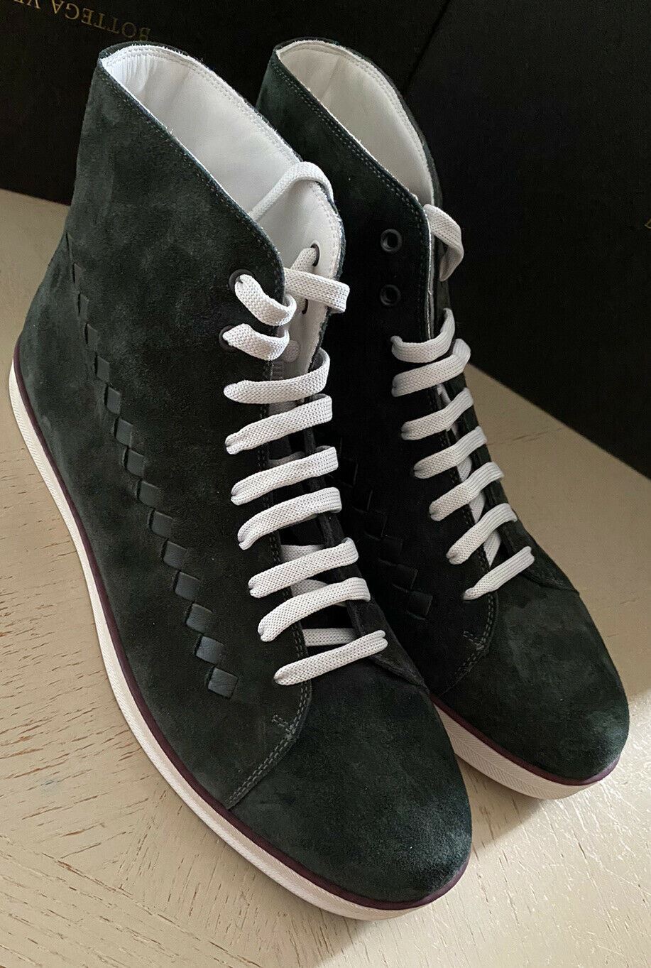 NIB $890 Bottega Veneta Men Suede High Top Sneakers Shoes Green 11 US/44 Eu