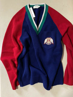 Neu mit Etikett: 1200 $ Gucci Herren-Wollpullover mit V-Ausschnitt Rot/Blau/Grün L Italien
