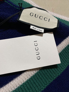Neu mit Etikett: 1200 $ Gucci Herren-Wollpullover mit V-Ausschnitt Rot/Blau/Grün L Italien