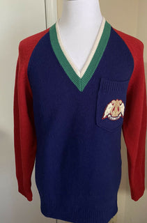 Neu mit Etikett: 1200 $ Gucci Herren-Wollpullover mit V-Ausschnitt Rot/Blau/Grün L Italien