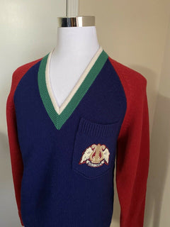 Neu mit Etikett: 1200 $ Gucci Herren-Wollpullover mit V-Ausschnitt Rot/Blau/Grün L Italien