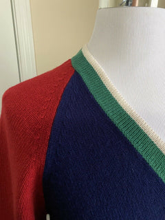 Neu mit Etikett: 1200 $ Gucci Herren-Wollpullover mit V-Ausschnitt Rot/Blau/Grün L Italien