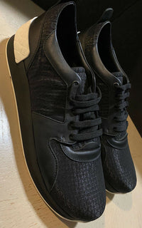NIB $690 Bottega Veneta Men Textile/Leather Sneakers Shoes Black 8.5 US/41.5 Eu