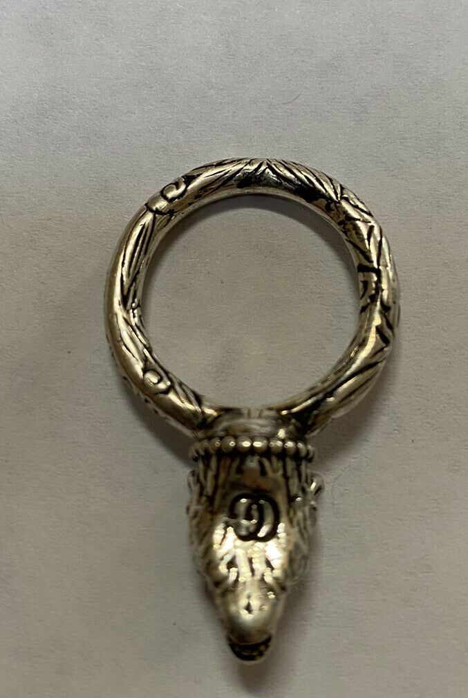 New Authentic GUCCI Anger Forest Wolf Head Silver Ring Size 8.25 US ( 17 ) Italy