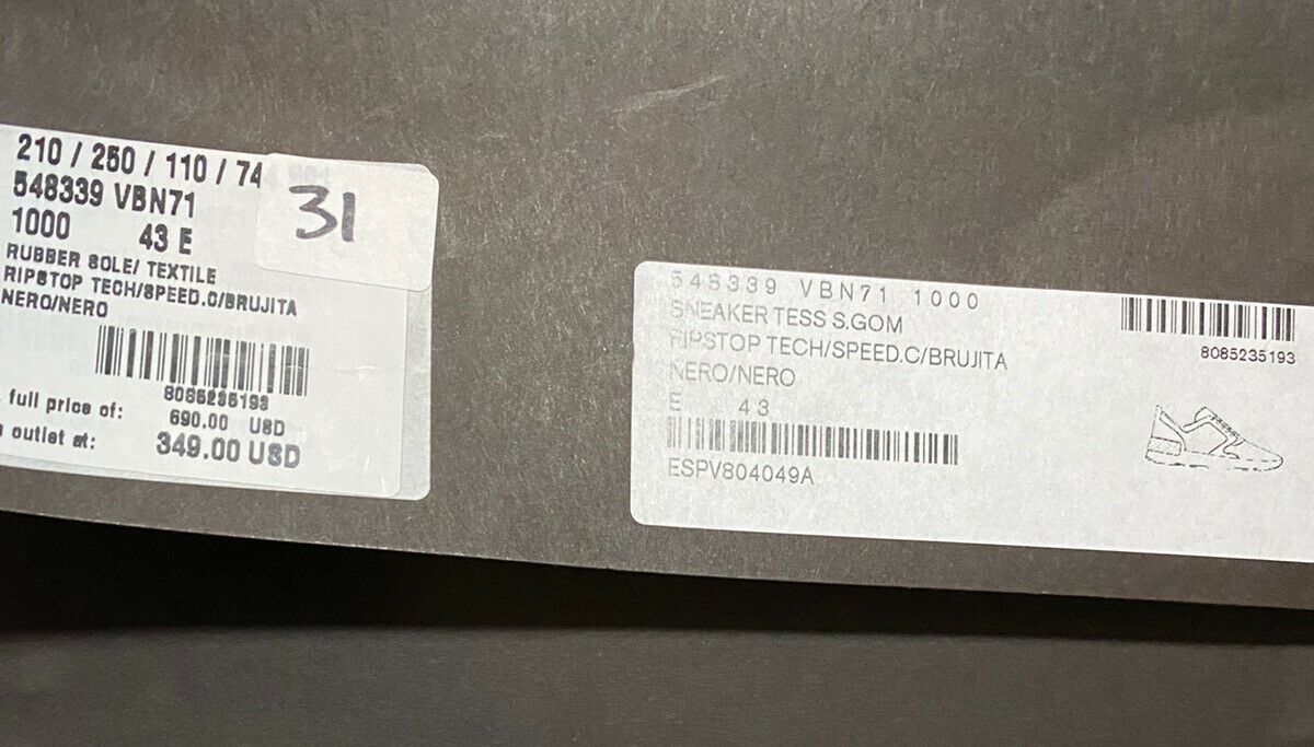 СИБ 690 долларов США Bottega Veneta Мужские текстильные/кожаные кроссовки Черные 10 США (43 ЕС)