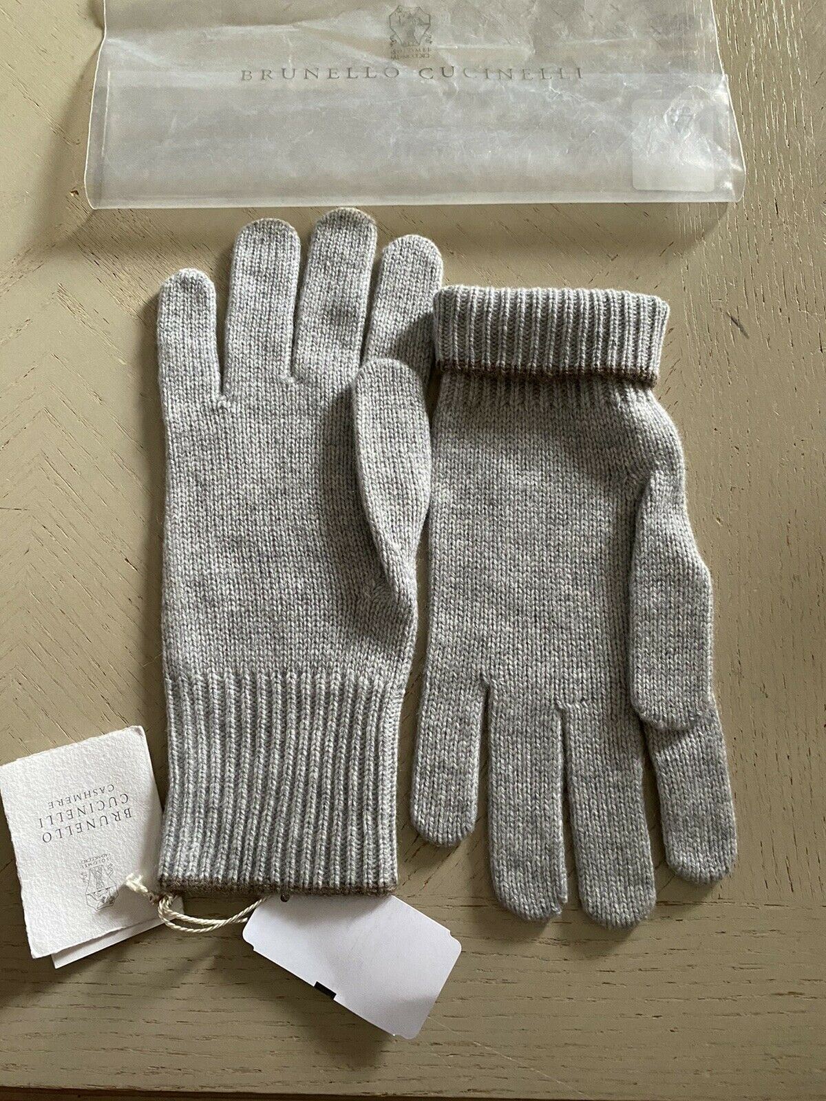 NWT $555 Brunello Cucinelli Women Ribbed Cashmere Gloves Gray Size L Italy