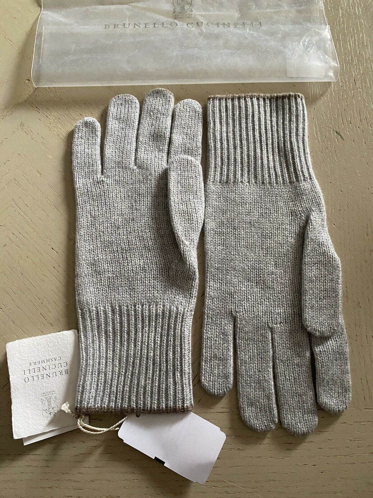 NWT $555 Brunello Cucinelli Женские кашемировые перчатки в рубчик серого цвета, размер L, Италия