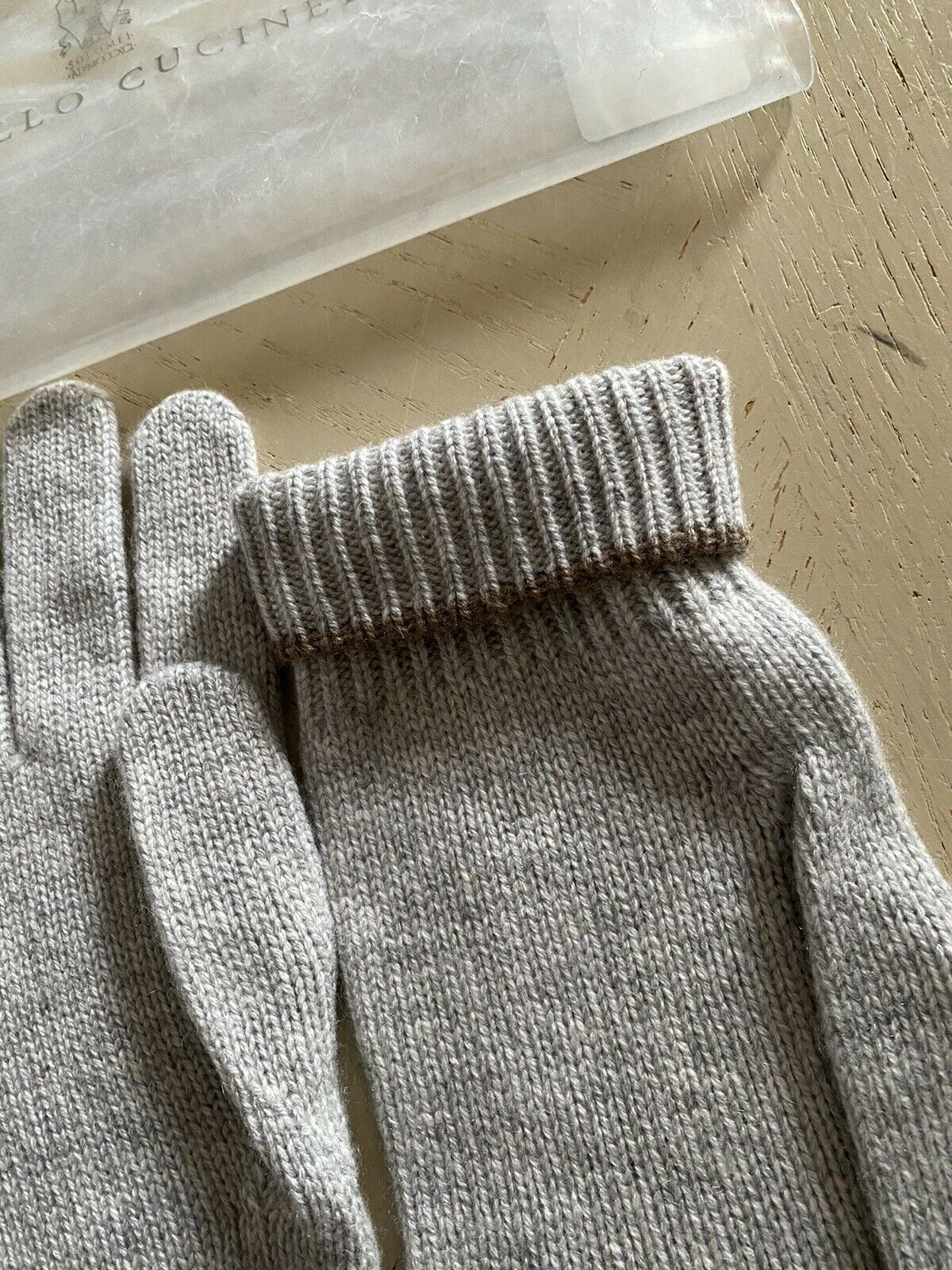 NWT $555 Brunello Cucinelli Women Ribbed Cashmere Gloves Gray Size L Italy