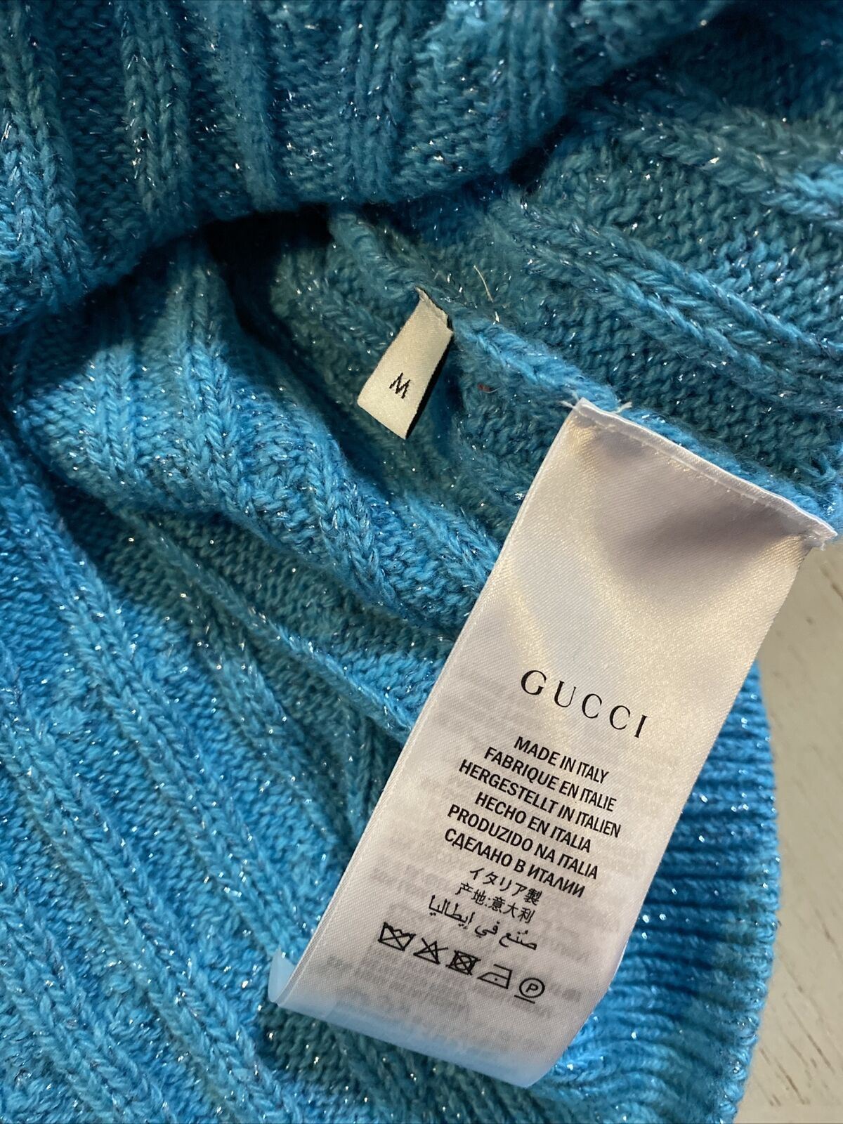 NWT $1400 Gucci Men Wool/Cashmere Crewneck Sweater Azure ( Blue ) M Italy