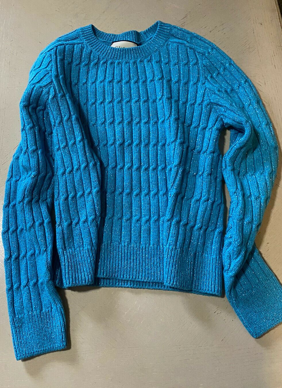 NWT $1400 Gucci Мужской свитер с круглым вырезом из шерсти и кашемира лазурный (синий) M Италия